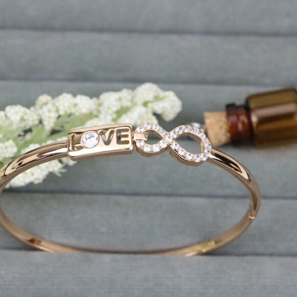 Rose Gold LOVE & Infinity Symbol Bangle with Sparkling Stones, XPBL0476 - Picture 9 of 12